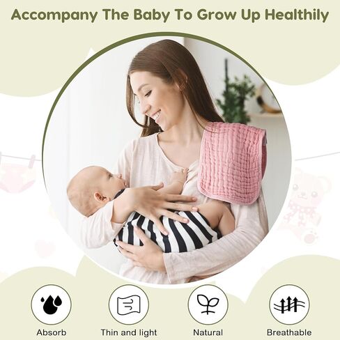 Newcotte 12 Pcs Baby Muslin Bibs and Burp Cloths Set, Cotton Absorbent Baby Bibs for Girls Boys Unisex Burping Cloths for Babies Drooling Bibs Newborn Teething Bibs Soft Adjustable Baby Drool Bibs in Saudi Arabia