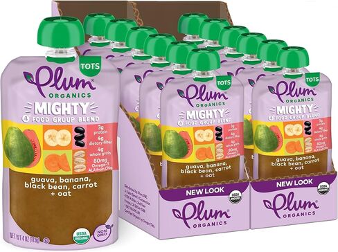 Plum Organics Mighty 4 Organic Toddler Food - Pear, Cherry, Blackberry, Strawberry, Black Bean, Spinach, and Oat - 4 oz Pouch - Organic Fruit and Vegetable Toddler Food Pouch in Saudi Arabia