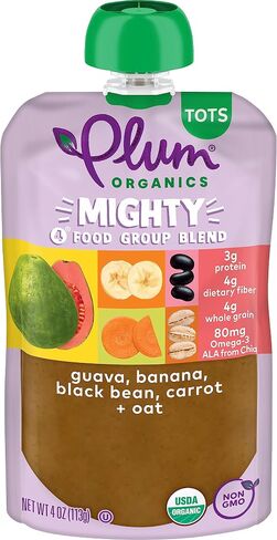 Plum Organics Mighty 4 Organic Toddler Food - Pear, Cherry, Blackberry, Strawberry, Black Bean, Spinach, and Oat - 4 oz Pouch - Organic Fruit and Vegetable Toddler Food Pouch in Saudi Arabia