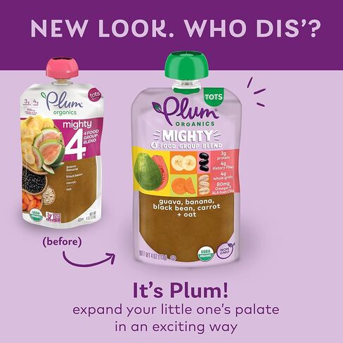 Plum Organics Mighty 4 Organic Toddler Food - Pear, Cherry, Blackberry, Strawberry, Black Bean, Spinach, and Oat - 4 oz Pouch - Organic Fruit and Vegetable Toddler Food Pouch in Saudi Arabia
