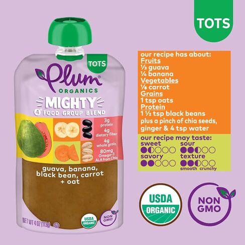 Plum Organics Mighty 4 Organic Toddler Food - Pear, Cherry, Blackberry, Strawberry, Black Bean, Spinach, and Oat - 4 oz Pouch - Organic Fruit and Vegetable Toddler Food Pouch in Saudi Arabia