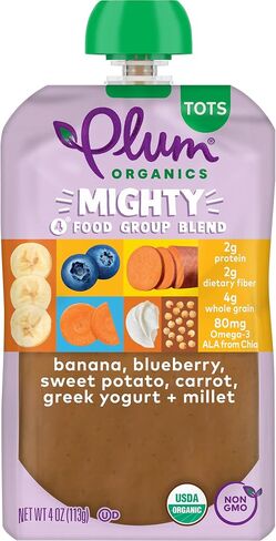 Plum Organics Mighty 4 Organic Toddler Food - Pear, Cherry, Blackberry, Strawberry, Black Bean, Spinach, and Oat - 4 oz Pouch - Organic Fruit and Vegetable Toddler Food Pouch in Saudi Arabia