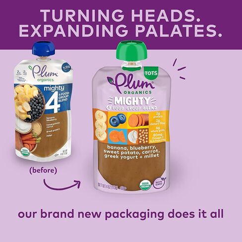 Plum Organics Mighty 4 Organic Toddler Food - Pear, Cherry, Blackberry, Strawberry, Black Bean, Spinach, and Oat - 4 oz Pouch - Organic Fruit and Vegetable Toddler Food Pouch in Saudi Arabia