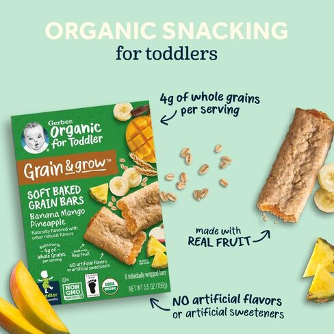 Gerber Toddler Apple Cinnamon Soft Baked Grain Bars, 8 Pack | Toddler snack; apple cinnamon soft baked grain bars; 8 x 5.5 oz boxes in Saudi Arabia