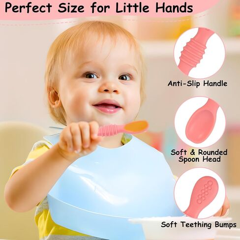 ملاعق أطفال ذاتية التغذية بعمر 6 أشهر - 7 ملاعق سيليكون لتدريب الرضع في المرحلة الأولى، أدوات فطام للأطفال الصغار، ملاعق تسنين قابلة للمضغ خالية من مادة BPA للأطفال - آمنة للاستخدام في غسالة الأطباق in Saudi Arabia