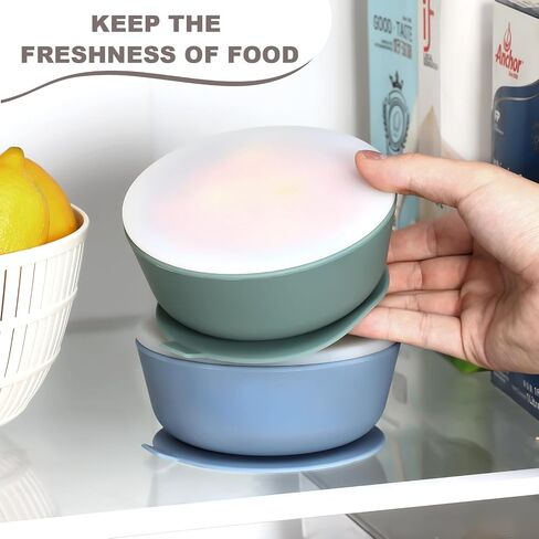 VITEVER 3 Pack Silicone Baby Bowls with Suction, Food Grade Silicone Toddler Bowls with Lids and Spoons, First Stage Set, BPA Free, Dishwasher, Microwave & Freezer Safe in Saudi Arabia