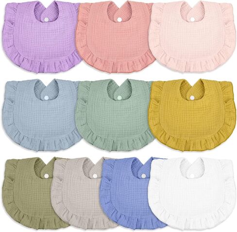 Seematn 10 Pcs Baby Muslin Bibs for Unisex Girls & Boys Drool Bibs Bandana Ruffle Soft Cotton for Newborn Infants Toddlers(White) in Saudi Arabia