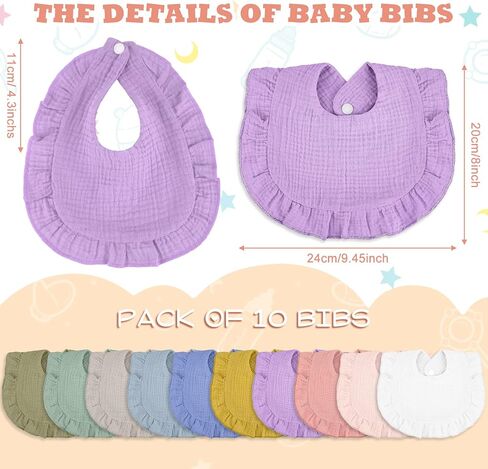 Seematn 10 Pcs Baby Muslin Bibs for Unisex Girls & Boys Drool Bibs Bandana Ruffle Soft Cotton for Newborn Infants Toddlers(White) in Saudi Arabia