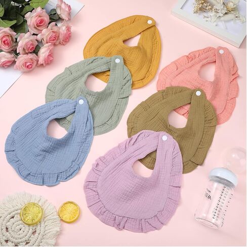 Seematn 10 Pcs Baby Muslin Bibs for Unisex Girls & Boys Drool Bibs Bandana Ruffle Soft Cotton for Newborn Infants Toddlers(White) in Saudi Arabia