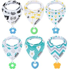 Baby Bandana Drool Bibs 6-Pack and Teething Toys 6-Pack Made with 100% Organic Cotton, Absorbent and Soft Unisex in Saudi Arabia