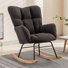 NIOIIKIT Nursery Rocking Chair Teddy Upholstered Glider Rocker Rocking Accent Chair Padded Seat with High Backrest Armchair Comfy Side Chair for Living Room Bedroom Offices (Black Teddy)