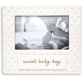 DEMDACO Sweet Baby Boy Blue Holds 4 x 6 Inch Photo Ceramic Wall or Tabletop Frame