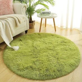 Chicrug Fluffy Round Area Rugs for Girls Bedroom, 4x4 Feet Shaggy Circle Area Rug for Living Room, Soft Fuzzy Carpets for Princess Room, Cute Rug Kids Circular Playmats for Baby Nursery Home, Black