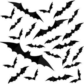 ملصقات حائط الخفافيش لتزيين الهالوين، 65 قطعة من ملصقات الخفافيش ثلاثية الأبعاد لديكور الحائط، ملصقات جدارية لديكور الهالوين، 4 مقاسات ملصقات خفافيش سوداء لديكور المنزل في الهالوين، نافذة داخلية وخارجية in Kuwait