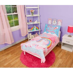 مجموعة مفروشات الأطفال الصغار المكونة من 4 قطع من منطقة البناء من Baby Boom Funhouse، شاحنات - تتضمن مفرش سرير، طقم ملاءات - جاهزة + ملاءة علوية + كيس وسادة قابل للعكس لسرير الأولاد، أزرق