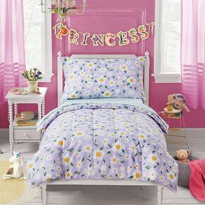 4 Pieces White Girls Toddler Bedding Set Orange Floral Style for Autumu and Winter.- Includes Adorable Quilted Flower Warm Comforter, Green Plaid Fitted Sheet, Top Sheet, and Pillow Case in Kuwait