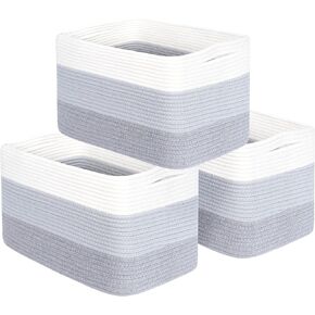 MINTWOOD Design 3-Pack Storage Baskets for Shelves, Playroom and Classroom Storage Basket, Book Basket, Decorative Storage Cube Bins, Woven Closet Organizers, Pantry and Shoe Organizer, 3-Tone Grey