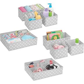 mDesign Fabric Drawer Organizer Bins, Kids/Baby Nursery Dresser, Closet, Shelf, Playroom Organization, Hold Clothes, Toys, Diapers, Bibs, Blankets, Set of 4, 2 Pack, Gray/White Polka Dot in Kuwait
