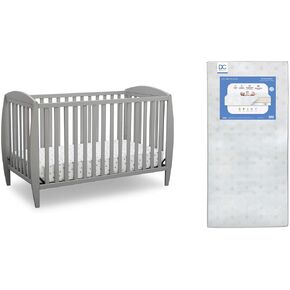 Delta Children Twinkle 4-in-1 Convertible Baby Crib, Sustainable New Zealand Wood, White and Delta Children Twinkle Galaxy Dual Sided Recycled Fiber Core Crib and Toddler Mattress (Bundle)