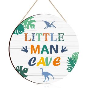 Little Man Cave Wooden Sign Dinosaur Quote Wood Plaque Nursery Hanging Wall Art Decor for Kids Toddler Boys Bedroom Playroom Living Room Decorations in Saudi Arabia