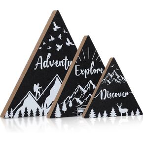 Jetec 3 Pcs 3 Size Wooden Mountain Sign for Cabin, Rustic Mountain Wall Decor, Adventure Camping Cabin Decor Sign for Living Room Bedroom Shelf Decoration(Orange and Blue) in Saudi Arabia