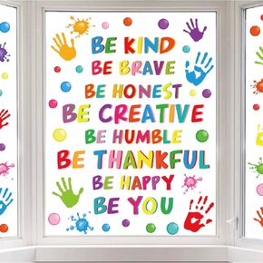 Whaline 9 Sheets Back to School Inspirational Quotes Window Clings Stickers Colorful Handprint Positive Sayings for Home Bedroom Living Room School Classroom Nursery Playroom Decoration, 100Pcs in Kuwait