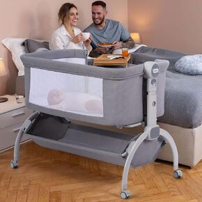 أسرّة أطفال Cowiewie ذات عجلات عالمية مع فرامل، سرير Co Sleeper مع مساحة تخزين، تصميم براءة اختراع بقفل مزدوج؛ ارتفاع 7 مستويات قابل للتعديل، بما في ذلك مرتبة الارتداد in Kuwait