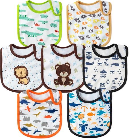 7Pcs Cotton Waterproof Baby Bibs Hook Loop Closure Newborn Bib Keepsake Baby Gift for Drooling Feeding Eating in Saudi Arabia