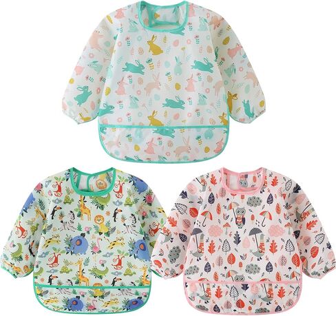 3 Pcs Waterproof Long Sleeves Baby Bibs Weaning Smock Bib 3-24 Months in Saudi Arabia