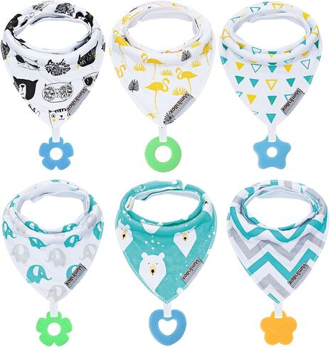 Baby Bandana Drool Bibs 6-Pack and Teething Toys 6-Pack Made with 100% Organic Cotton, Absorbent and Soft Unisex in Kuwait