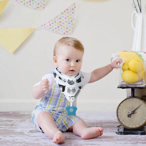 Baby Bandana Drool Bibs 6-Pack and Teething Toys 6-Pack Made with 100% Organic Cotton, Absorbent and Soft Unisex in Kuwait