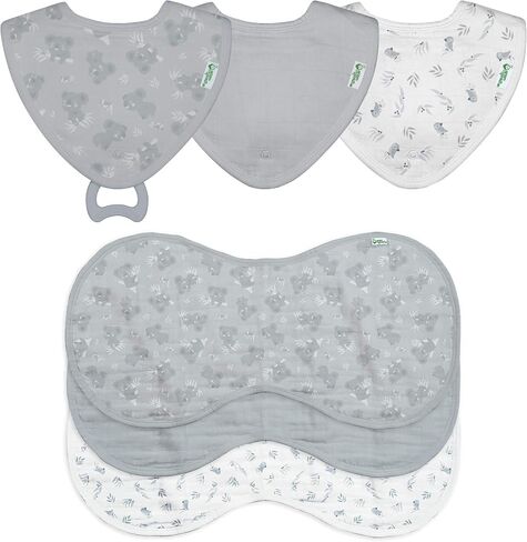 green sprouts Muslin Stay-dry Bandana Teether Bibs made from Organic Cotton (3 pack) | Soothes gums & protects from drool | Machine washable, sterilizer safe, Made without BPA in Saudi Arabia