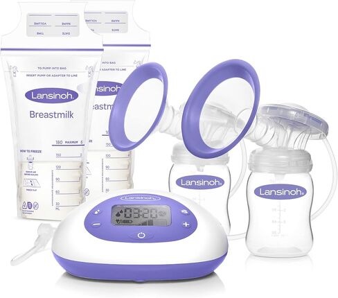 Lansinoh Signature Pro Double Electric Breast Pump, Portable Breast Pump, 3 Power Options, LCD Display, Includes Breast Pump Bag, 25mm Breast Pump Flanges and 2 Lansinoh Baby Bottles (pack of 1) in Saudi Arabia