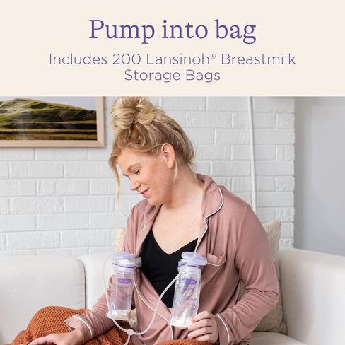 Lansinoh Signature Pro Double Electric Breast Pump, Portable Breast Pump, 3 Power Options, LCD Display, Includes Breast Pump Bag, 25mm Breast Pump Flanges and 2 Lansinoh Baby Bottles (pack of 1) in Saudi Arabia