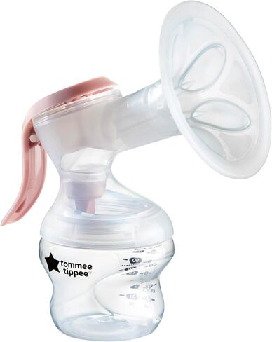 Tommee Tippee Made for Me Single Manual Breast Pump, Strong Suction, Soft Feel, Ergonomic Handle, Portable and Quiet Breastmilk Pump, Baby Bottle Included in Saudi Arabia