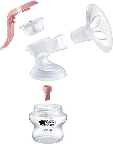 Tommee Tippee Made for Me Single Manual Breast Pump, Strong Suction, Soft Feel, Ergonomic Handle, Portable and Quiet Breastmilk Pump, Baby Bottle Included in Saudi Arabia