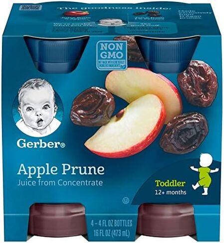 Gerber Apple Prune Juice, Non-GMO Juice from Concentrate, Made for Toddlers, 4-4 FL OZ Bottles Per Pack (Pack of 6) in Saudi Arabia