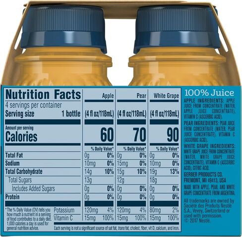 Gerber Juice Fruit 2 Apple, 1 Pear, 1 White Grape Juices from Concentrate Variety (Pack of 10) in Saudi Arabia