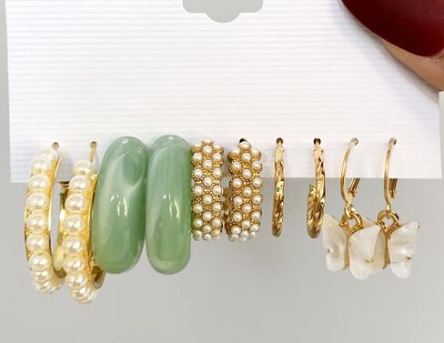 15 Pairs Butterfly Earring Set Creative Simple Inlaid Pearl Earrings Women in Saudi Arabia
