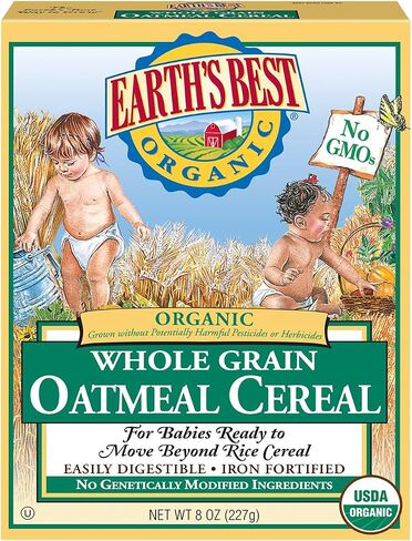 Earth's Best Organic Baby Food, Organic Whole Grain Oatmeal Baby Cereal, Non-GMO, Easily Digestible and Iron Fortified Baby Food, 8 oz Box in Saudi Arabia