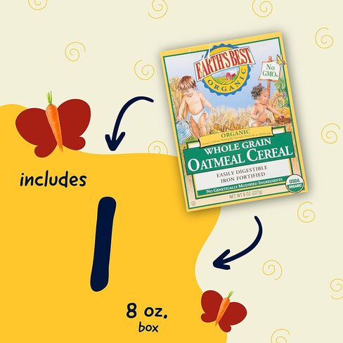 Earth's Best Organic Baby Food, Organic Whole Grain Oatmeal Baby Cereal, Non-GMO, Easily Digestible and Iron Fortified Baby Food, 8 oz Box in Saudi Arabia