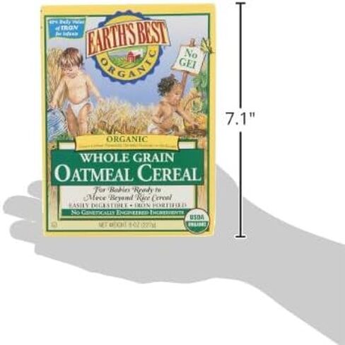 Earth's Best Organic Baby Food, Organic Whole Grain Oatmeal Baby Cereal, Non-GMO, Easily Digestible and Iron Fortified Baby Food, 8 oz Box in Saudi Arabia
