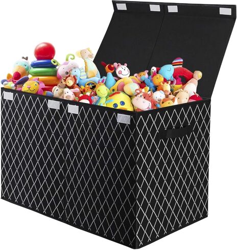 Toy Chest Box Storage Bins for Boys Girls, Kids Large Collapsible Sturdy Container Organizer with Fabric Flip-Top Lid & Handles for Clothes, Blanket, Nursery, Playroom, Bedroom 24.5x13x16 (Black) in Saudi Arabia