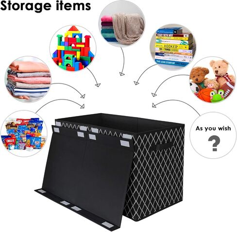 Toy Chest Box Storage Bins for Boys Girls, Kids Large Collapsible Sturdy Container Organizer with Fabric Flip-Top Lid & Handles for Clothes, Blanket, Nursery, Playroom, Bedroom 24.5x13x16 (Black) in Saudi Arabia