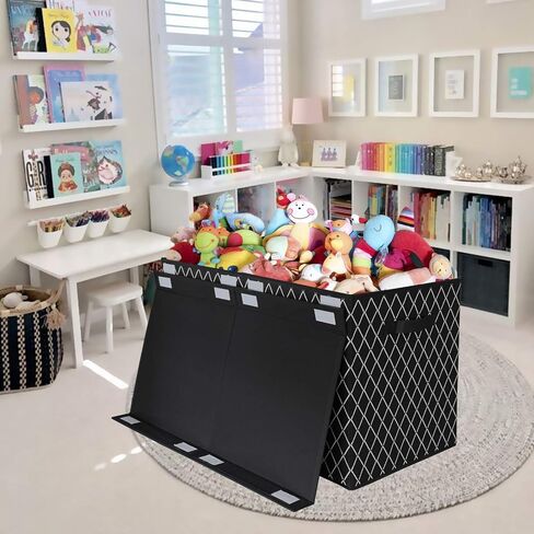 Toy Chest Box Storage Bins for Boys Girls, Kids Large Collapsible Sturdy Container Organizer with Fabric Flip-Top Lid & Handles for Clothes, Blanket, Nursery, Playroom, Bedroom 24.5x13x16 (Black) in Saudi Arabia