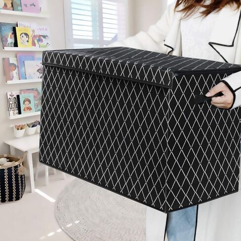Toy Chest Box Storage Bins for Boys Girls, Kids Large Collapsible Sturdy Container Organizer with Fabric Flip-Top Lid & Handles for Clothes, Blanket, Nursery, Playroom, Bedroom 24.5x13x16 (Black) in Saudi Arabia