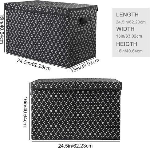 Toy Chest Box Storage Bins for Boys Girls, Kids Large Collapsible Sturdy Container Organizer with Fabric Flip-Top Lid & Handles for Clothes, Blanket, Nursery, Playroom, Bedroom 24.5x13x16 (Black) in Saudi Arabia