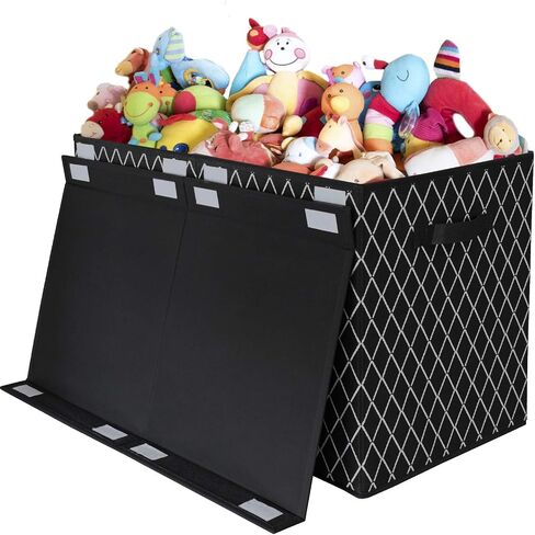 Toy Chest Box Storage Bins for Boys Girls, Kids Large Collapsible Sturdy Container Organizer with Fabric Flip-Top Lid & Handles for Clothes, Blanket, Nursery, Playroom, Bedroom 24.5x13x16 (Black) in Saudi Arabia
