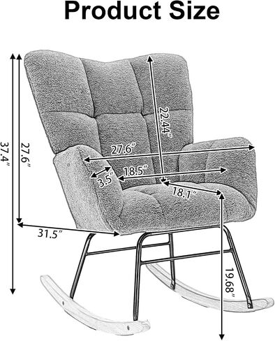 Affmitime Nursery Rocking Chair, Modern Teddy Fabric Nursing Chair for Mom and Baby, Accent Upholstered Rocker Glider Chair with High Backrest for Nursery Bedroom Living Room (Ivory White) in Saudi Arabia