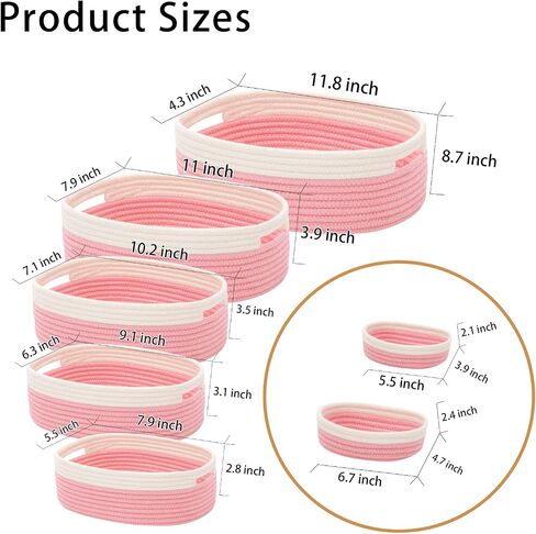 7 Piece Cotton Rope Woven Basket Set - Small Basket for Baby Nursery, Pets, Montessori, Dog & Cat Toy Boxes, Bathroom Organization Bins (White) in Saudi Arabia
